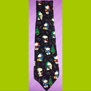 🎄Vintage Peanuts SNOOPY I LOVE Christmas Musical Notes Silk Holiday Mens Necktie